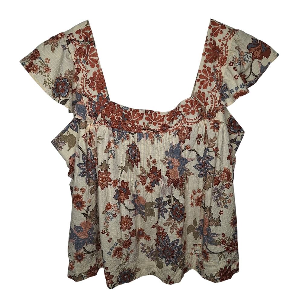 Festi Torrid Pintuck Flutter Sleeve Embroidered Boho Top 4 4X Floral Cottage 70s